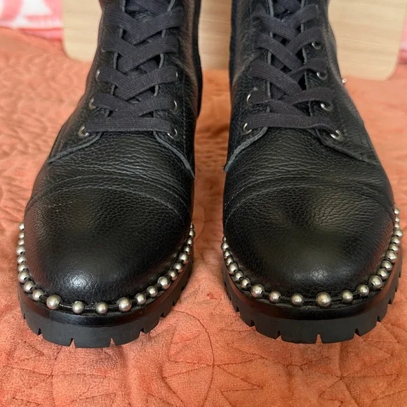 Sam Edelman Silver Studs Leather Black Zipper Combat Boots - Picture 7 of 12